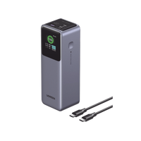 Power Bank de 12000mAh | 3 Salidas 100W Max. | USB-A + 2 USB-C | PD 3.0 | QC3.0 | FCP | SCP | Pantalla Inteligente | Carcasa Ignifuga | Color Gris | Incluye Cable USB de 50cm | Carga tu Laptop de Manera Segura.