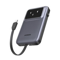 Power Bank Serie Uno |  10000mAh | 30W |  con Cable USB-C Incorporado | 2 Salidas 30W Max. | Pantalla Inteligente | Carcasa Ignifuga | Aprobado por Aerolíneas.| Color Grey.