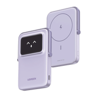 Power Bank Inalambrico | 5000mAh | 7.5W  |  Con Emojis de Estado | Carga Rápida USB-C Bidireccional  | Pantalla TFT  Inteligente | 13 niveles de Proteccion | Con Holder | Color Purple.