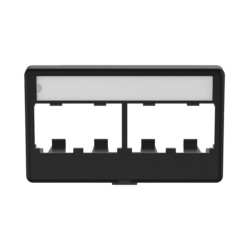 Placa de Mobiliario Modular Estándar, Salidas Para 4 Puertos Mini-Com, Con Espacio Para Etiquetas, Color Negro