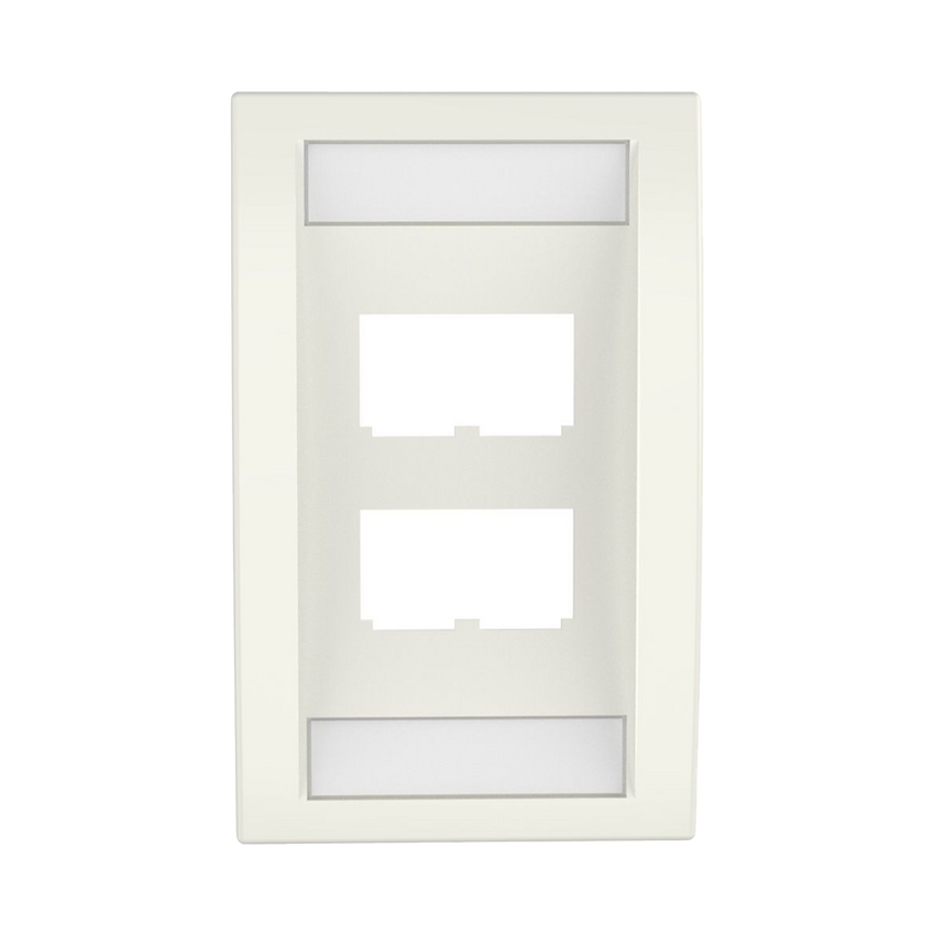 Placa de Pared Vertical Ejecutiva, Salida Para 4 Puertos Mini-Com, Con Espacios Para Etiquetas, Color Blanco Mate
