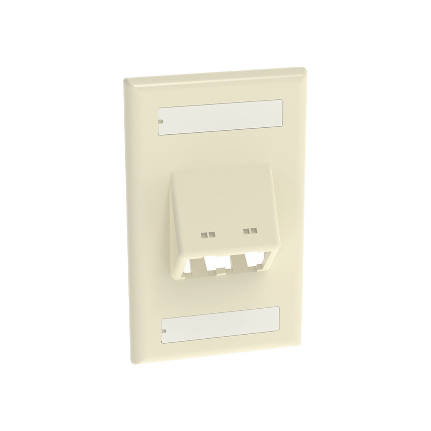 Placa de Pared Vertical Clásica, Salida Para 2 Puertos Mini-Com Inclinados, Con Espacios Para Etiquetas, Color Marfil