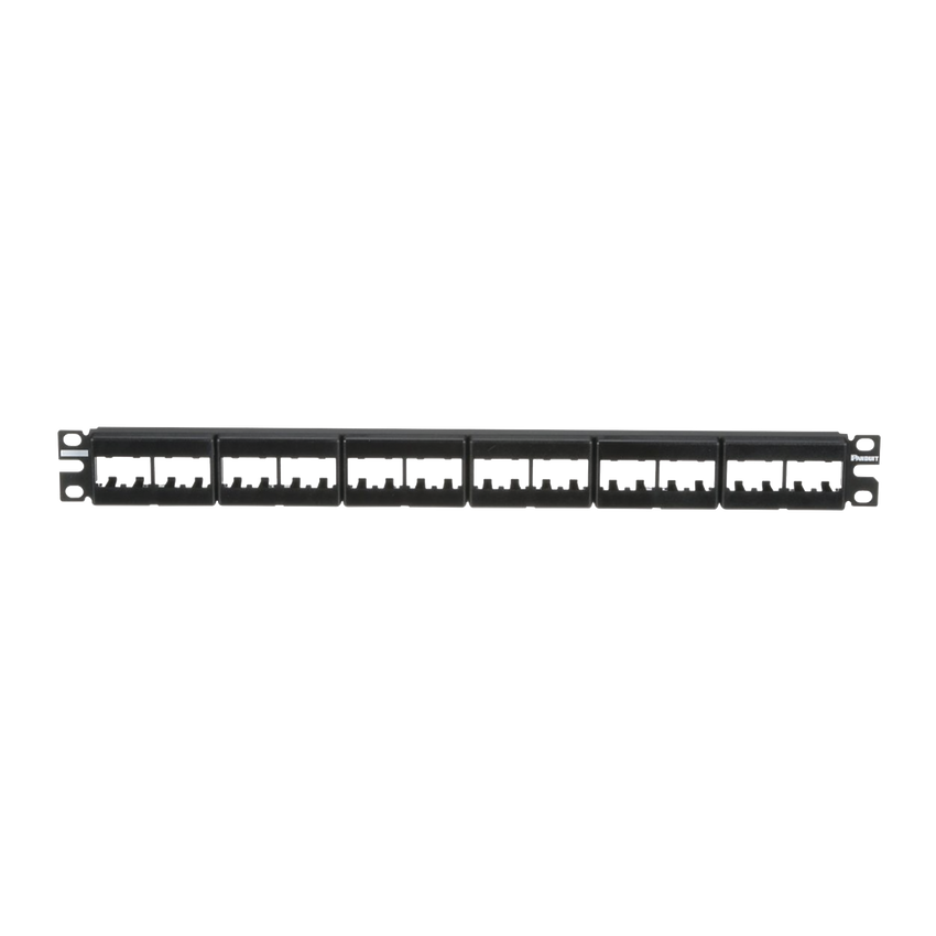 Panel de Parcheo Modular Mini-Com (Sin Conectores), Plano, Sin Blindaje, Con Etiqueta y Cubierta, de 24 puertos, 1UR