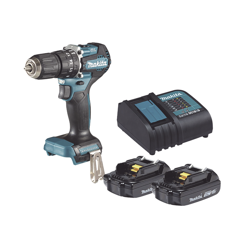 Rotomartillo/Taladro Inalámbrico SIN CARBONES, Broquero de 1/2", 1,700 RPM, 18V, Torque: 42 N.m C/2 Bat. (1.5Ah) y Cargador.