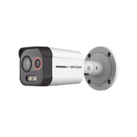 Bala IP Dual / Térmica 1.3 mm (96 x 72) / Óptico 4 mm (4 Megapixel) / Detección de Excepciones de Temperatura 30 mts /30 mts Luz Blanca / Exterior IP67 / PoE / Sirena y Luz Intermitente Integrada / Micro SD / ColorVu y ACUSENSE