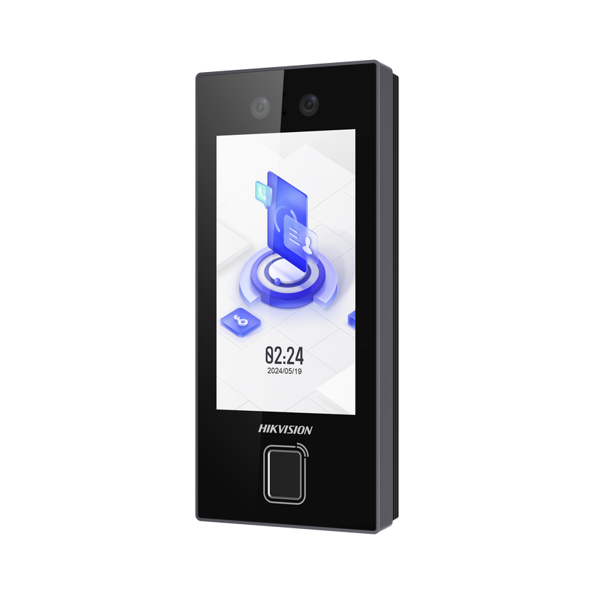 Terminal Facial Min Moe con LECTOR DE HUELLAS y Tarjetas MIFARE / 3000 Rostros / 3000 Huellas / Pantalla 4.5" / Administrable en la Nube con Hik-Connect Teams  / Exterior IP65  / PoE / WiFi / HIK-IA