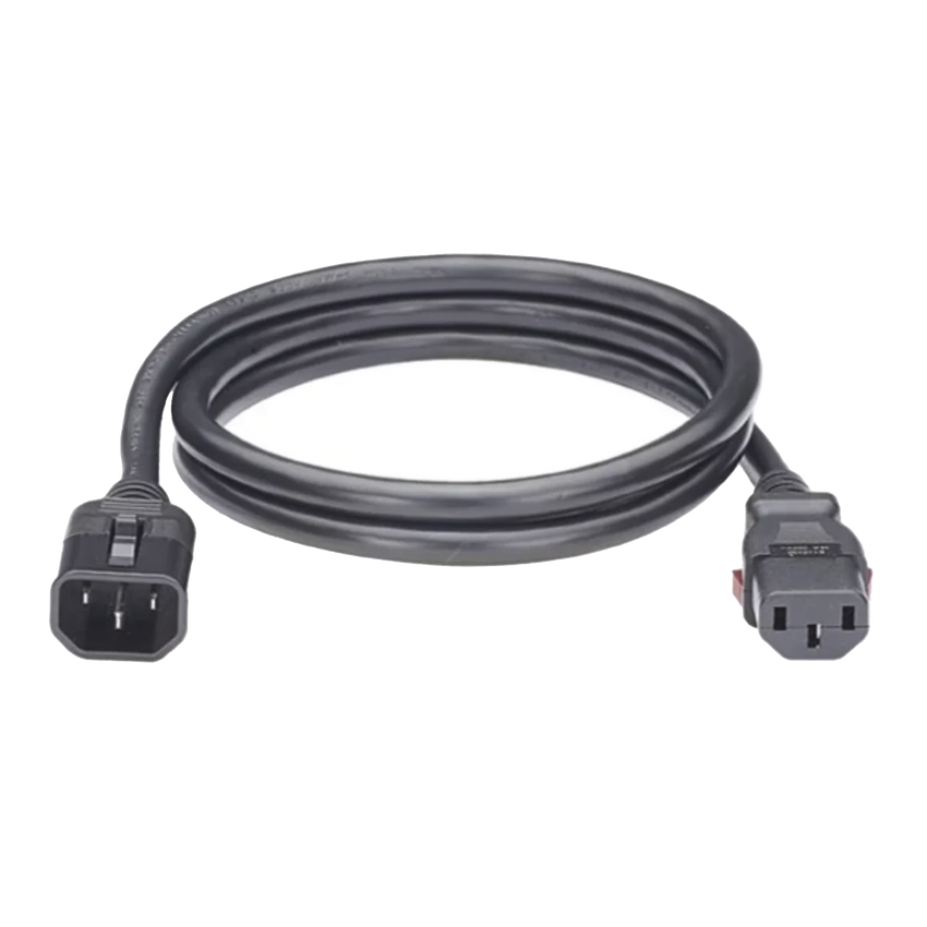 Cable de Alimentación Eléctrica Con Bloqueo de Seguridad, de IEC C14 a IEC C13, 1.2 Metros de Largo, Color Negro, 1 Pieza