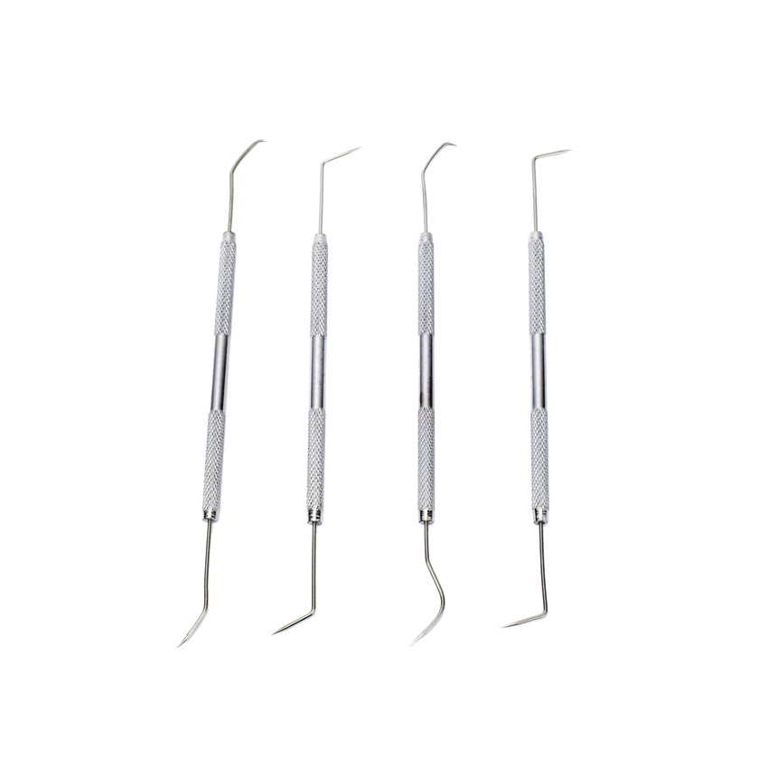 Juego de 4 herramientas con ganchos de apoyo para soldar.