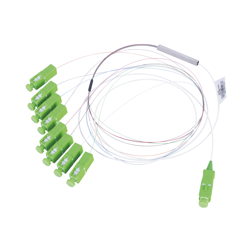 Divisor Óptico (Splitter) Tipo PLC, de 1x8, Con Conector de Entrada SC/APC y Conectores de Salida SC/APC