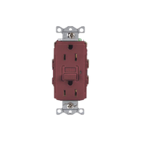 Contacto de Auto-verificación GFCI con Interruptor de Falla a Tierra de 15 A 125 V 2 Polos/ Color Rojo / Nema 5-15R / Grado Industrial Comercial.