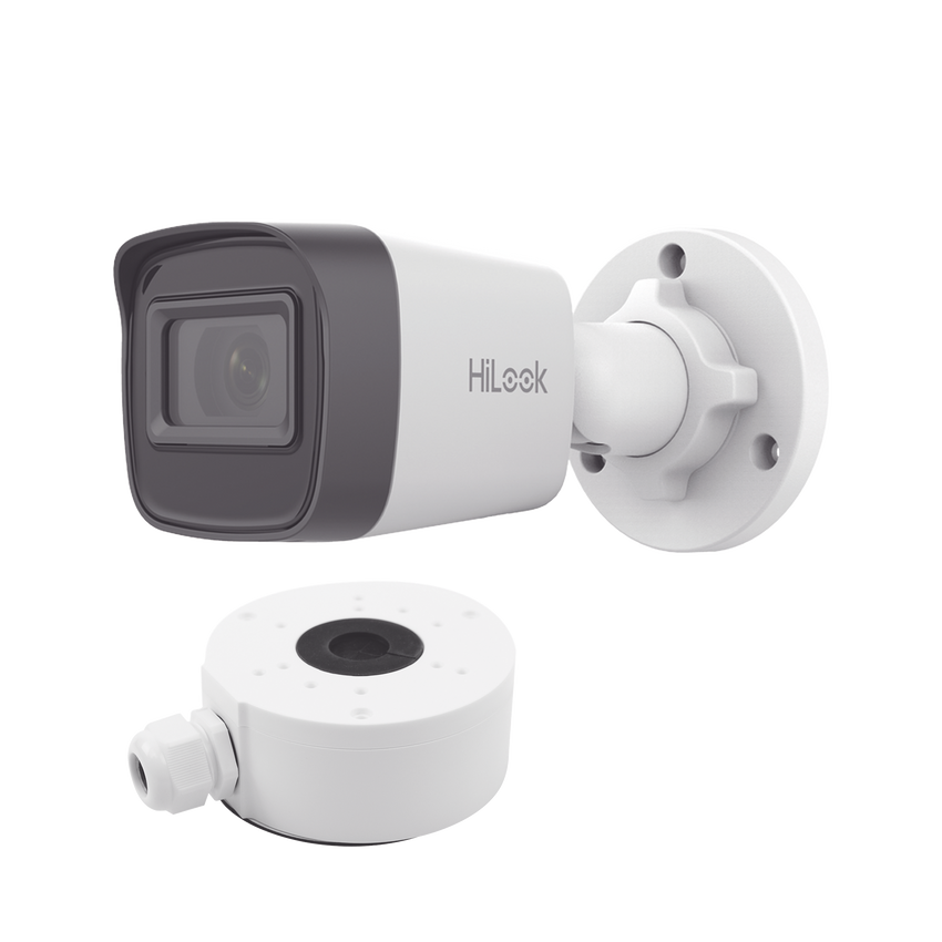 HiLook Series / Bala IP 4 Megapixel / 20 mts IR / Exterior IP67 / PoE / dWDR / Lente 2.8 mm + Caja de conexión DS-1280ZJ-XS