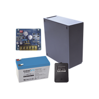 Kit con fuente PLB2 con salida de 12 Vcc a 2.5 Amper, incluye transformador y batería de 12 V a 7 Amper