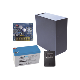 Kit con fuente PLB2 con salida de 12 Vcc a 2.5 Amper, incluye transformador y batería de 12 V a 7 Amper