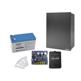 Kit con fuente PLB3 con salida de 12 Vcc a 4 Amper, incluye transformador y batería de 12 V a 7 Amper