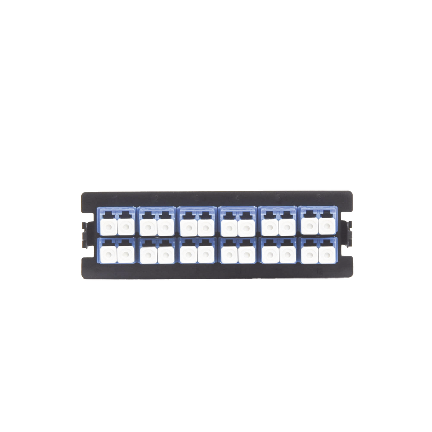 Placa acopladora para Distribuidor de Fibra Óptica LP-ODF-8024, incluye 12 acopladores LC Duplex Para fibra Monomodo