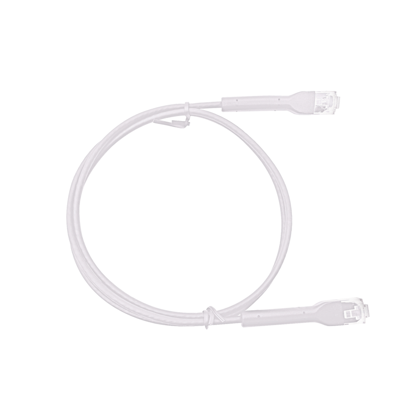 Mini Patch Cord Cat6A Ultra Slim 30 cm Blanco – Ahorra Espacio sin Organizadores, con Bota Flexible