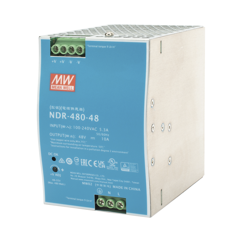 Fuente de Poder Industrial de 480W, salida 48 Vcc, para montaje en riel Din
