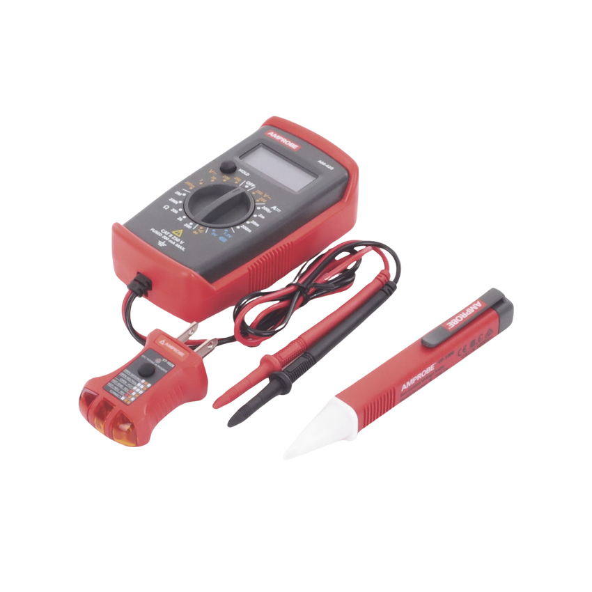KIT Básico 3 en 1 con Multímetro Digital + Detector de Tensión sin Contacto + Comprobador de Fase GFCI