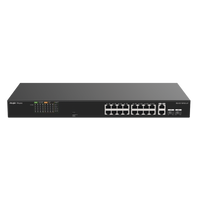 Switch PoE+ 120 Watts, No Administrable Ideal para CCTV, 16 Puertos 10/100, 2 Uplinks Gigabit y 2 SFP, Carcasa Metálica