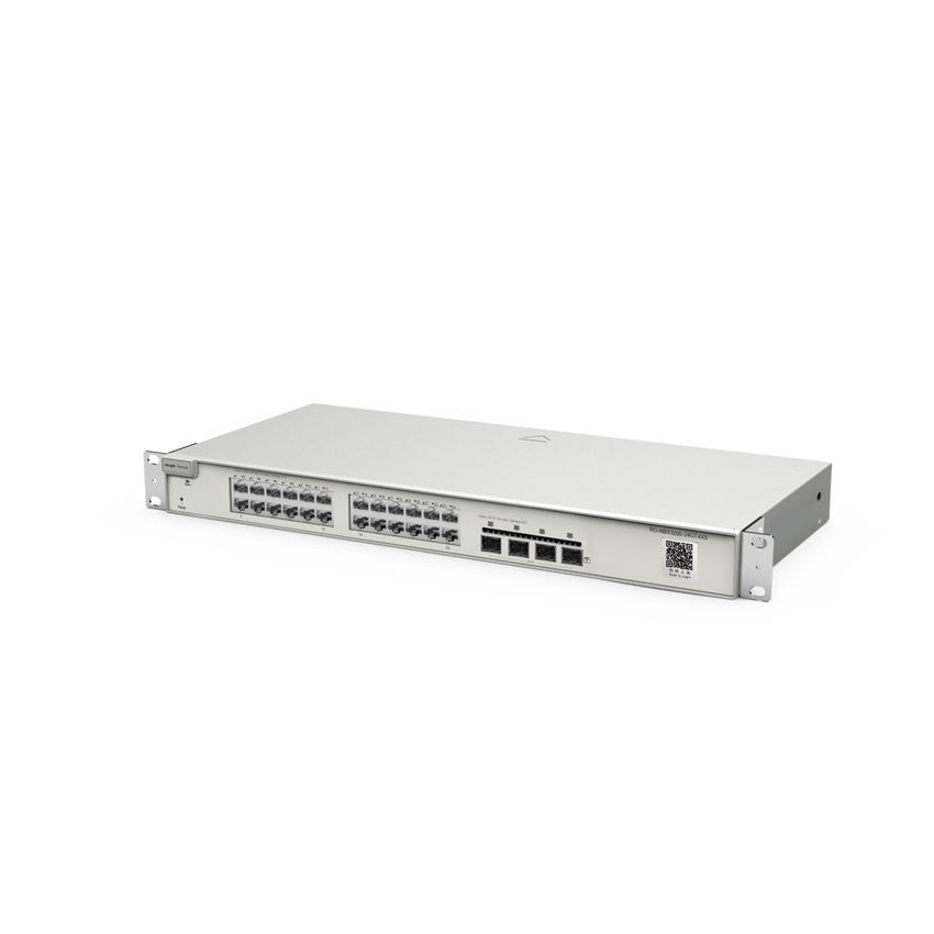 Switch Administrable Capa 2+ Plus, con 24 puertos Gigabit, 4 puertos SFP+ para fibra 10Gb, gestión gratuita desde la nube.