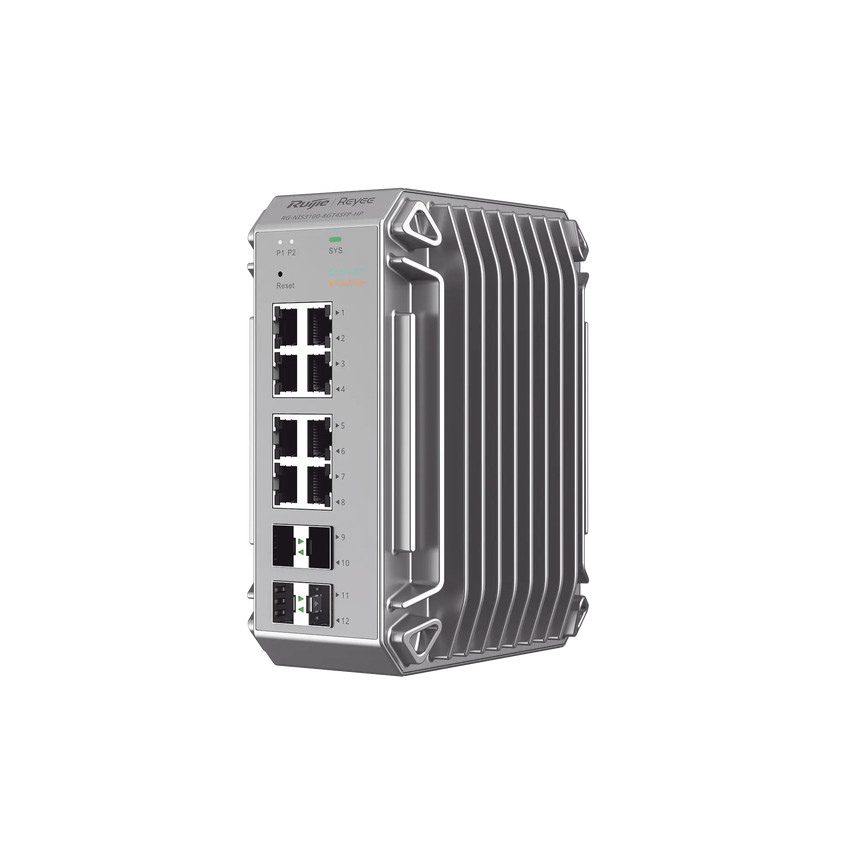 Switch Industrial PoE, Ideal para temperaturas Extremas y protección contra descargas, 8 Puertos Gigabit PoE 802.3 af/at, 4 Puertos SFP Administrable Cloud