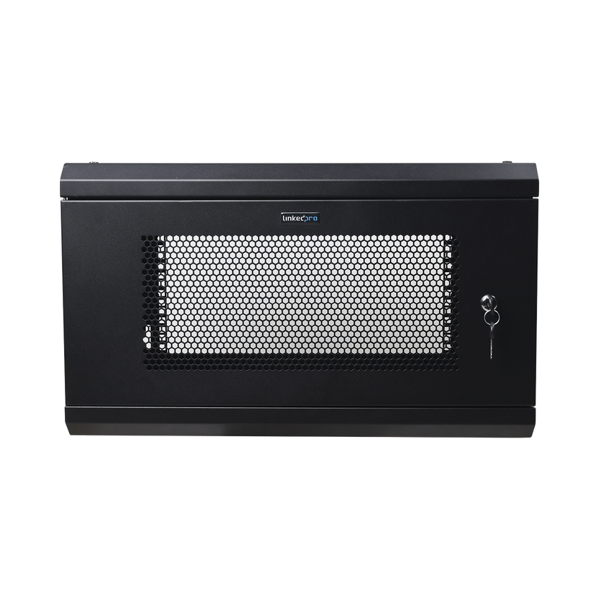 Gabinete de Pared de 6U con Puerta Perforada, 455 mm de Profundidad Total, Rack de 19'', Acero Reforzado Color Negro