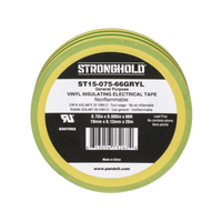 Cinta Eléctrica STRONGHOLD para Aislar, de PVC, Uso Construcción General en Tierras Físicas, Grosor de 0.13 mm (5 mil), Ancho de 19.05 mm, y 20.12 m de Largo, Color Amarillo/Verde.