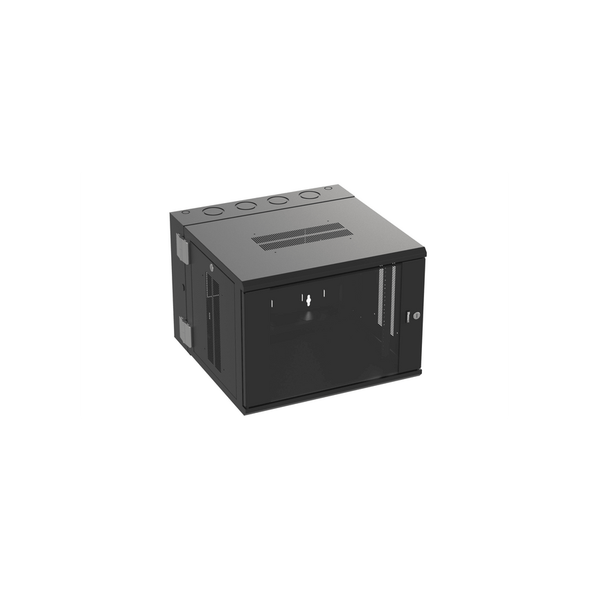 Gabinete PanZone de Montaje en Pared, de 19in, Puerta con Ventana de Seguridad, 9 UR, 635mm de Profundidad, Color Negro