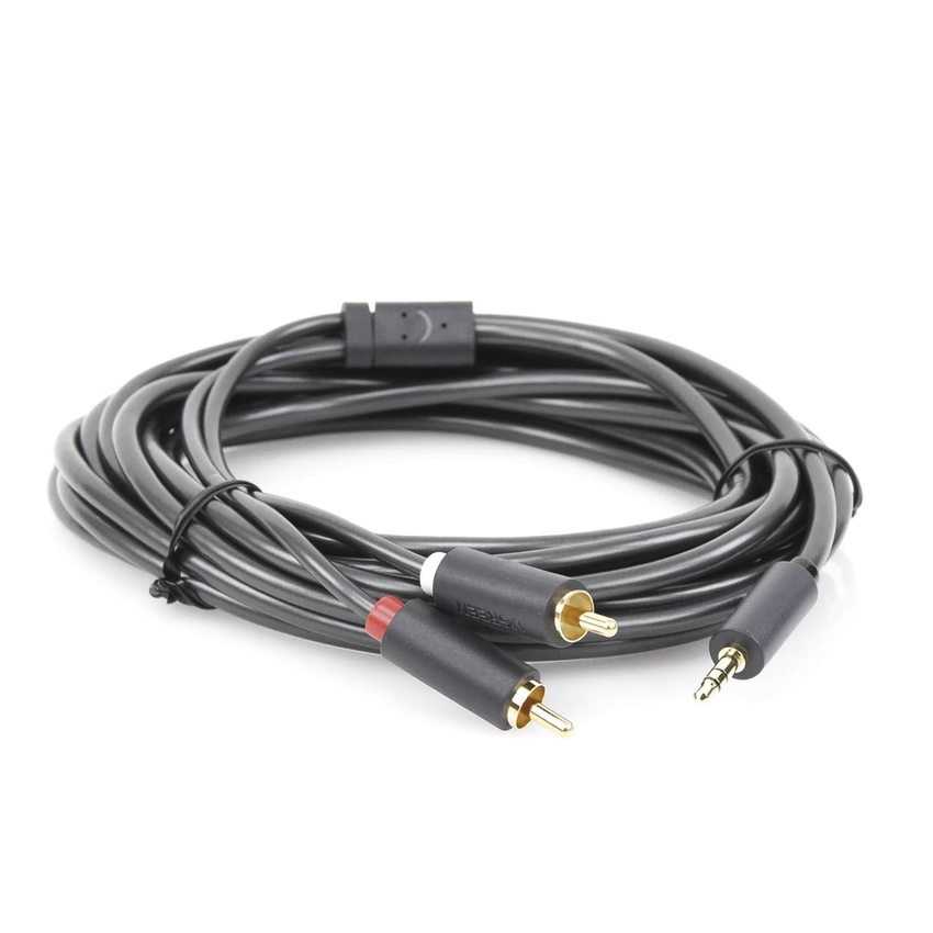Cable Adaptador de 3.5mm Macho a 2 RCA Macho / 5 Metros (16.40 Pies) / Color Gris / Blindaje M�ltiple / ABS / Alta Calidad