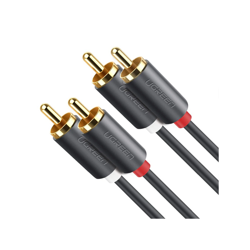 Cable de Audio 2 RCA Macho a 2 RCA Macho / 3 Metros (9.84 Pies) / Color Negro / Alta Calidad / Anillos de Goma para Asegurar un Agarre Firme al Instalar o Quitar el Cable