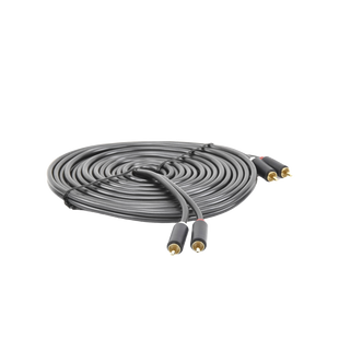 Cable de Audio 2 RCA Macho a 2 RCA Macho / 5 Metros (16.40 Pies) / Color Negro / Alta Calidad / Anillos de Goma para Asegurar un Agarre Firme al Instalar o Quitar el Cable