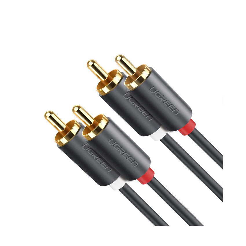 Cable de Audio 2 RCA Macho a 2 RCA Macho / 5 Metros (16.40 Pies) / Color Negro / Alta Calidad / Anillos de Goma para Asegurar un Agarre Firme al Instalar o Quitar el Cable