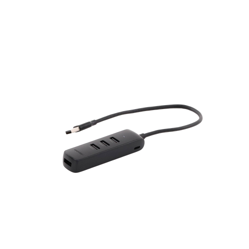 HUB USB-A 3.0 4 en 1 | 4 Puertos USB-A 3.0 (5Gbps) | Cable de 25 cm | Indicador Led | Ideal para Transferencia de Datos | Entrada USB-C para alimentar equipos de mayor consumo como discos duros | Color Negro.