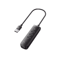 HUB USB-A 3.0 4 en 1 | 4 Puertos USB-A 3.0 (5Gbps) | Cable de 25 cm | Indicador Led | Ideal para Transferencia de Datos | Entrada USB-C para alimentar equipos de mayor consumo como discos duros | Color Negro.