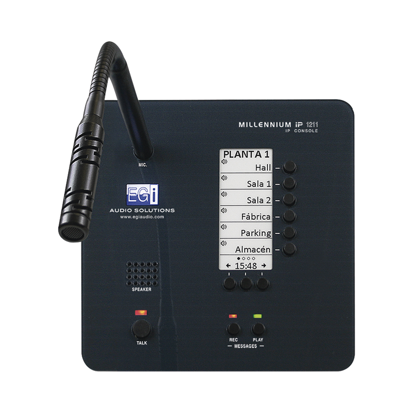 CONSOLA DE AVISOS MULTIZONA IP CON DISPLAY, MICRÓFONO Y GRABADOR DE MENSAJES