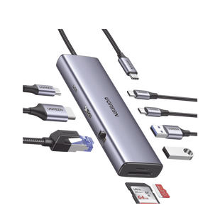 HUB USB-C (Docking Revodok) 9 en 1 | 2 USB-A 3.0 (5Gbps) | 2 USB-C (5Gbps) | USB-C PD Carga 100W | HDMI 4K@60Hz | RJ45 (Gigabit Ethernet) | Lector Tarjetas SD + Micro SD (TF) Simultáneo | Chip de Última Generación | Caja de Aluminio.