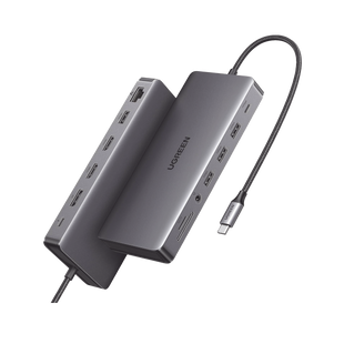HUB USB-C (Docking Revodok Pro 313) 13 en 1 | 2 HDMI 4K@60Hz | 1 DP 4K@60Hz | USB-C 3.2 (10Gbps) | 2 USB-A 3.2 (10Gbps) | 2 USB-A 3.0 (5Gbps) | USB-C PD Carga 100W | RJ45 (Gigabit Ethernet) | SD + Micro SD (TF) Simultáneo | Jack Audio 3.5mm.