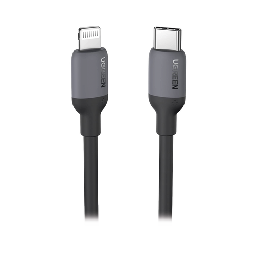 Cable USB-C a Lightning / Certificado MFi / 1 Metro / Adecuado para iPhone, iPad, iPod / Carga Rápida PD 20W /  Sincronización de Datos de hasta 480 Mbps / Goma de Silicona y  TPE. / Suave al Tacto / Color Negro