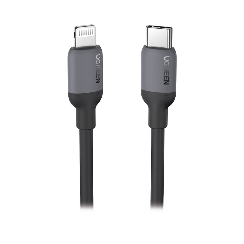 Cable USB-C a Lightning / Certificado MFi / 1 Metro / Adecuado para iPhone, iPad, iPod / Carga Rápida PD 20W /  Sincronización de Datos de hasta 480 Mbps / Goma de Silicona y  TPE. / Suave al Tacto / Color Negro
