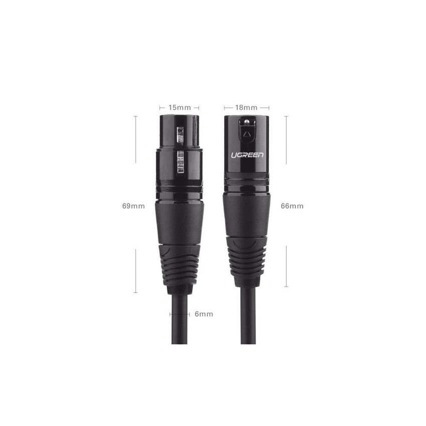 Cable para Micrófono XLR Tipo Canon Macho a Hembra / 10 Metros / Plug & Play / Antiinterferencias / Triple Blindaje / Alta Calidad / Color Negro