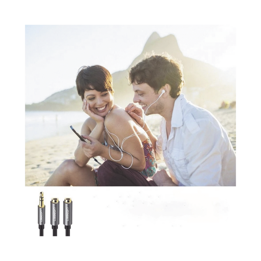 Cable Adaptador/Divisor de Audio de 3.5mm Macho a 2 Terminales de 3.5mm Hembra / 25 cm de Longitud / Cable TPE / Color Negro