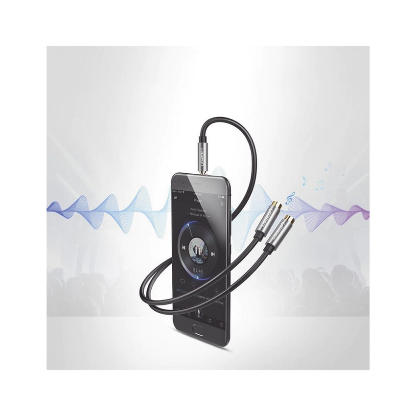 Cable Adaptador/Divisor de Audio de 3.5mm Macho a 2 Terminales de 3.5mm Hembra / 25 cm de Longitud / Cable TPE / Color Negro
