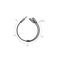 Cable Adaptador/Divisor de Audio de 3.5mm Macho a 2 Terminales de 3.5mm Hembra / 25 cm de Longitud / Cable TPE / Color Negro