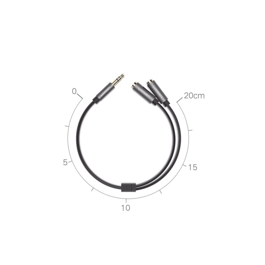 Cable Adaptador/Divisor de Audio de 3.5mm Macho a 2 Terminales de 3.5mm Hembra / 25 cm de Longitud / Cable TPE / Color Negro