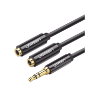 Cable Adaptador/Divisor de Audio de 3.5mm Macho a 2 Terminales de 3.5mm Hembra / 25 cm de Longitud / Cable TPE / Color Negro