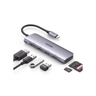 HUB USB-C (Docking Station) 6 en 1 | HDMI 4K@30Hz | 3 Puertos USB 3.0 | Lector Tarjeta SD + Micro SD (TF) Uso Simultáneo | Chip de Última Generación | Potente Disipación de Calor |  Caja de Aluminio.