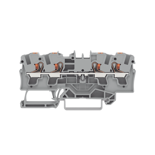 Borna de paso para 4 conductores; con tecla; 4 mm²; con orificio de prueba; Marcaje lateral y central; para carril DIN 35 x 15 y 35 x 7,5; Push-in CAGE CLAMP®; 4,00 mm²; gris