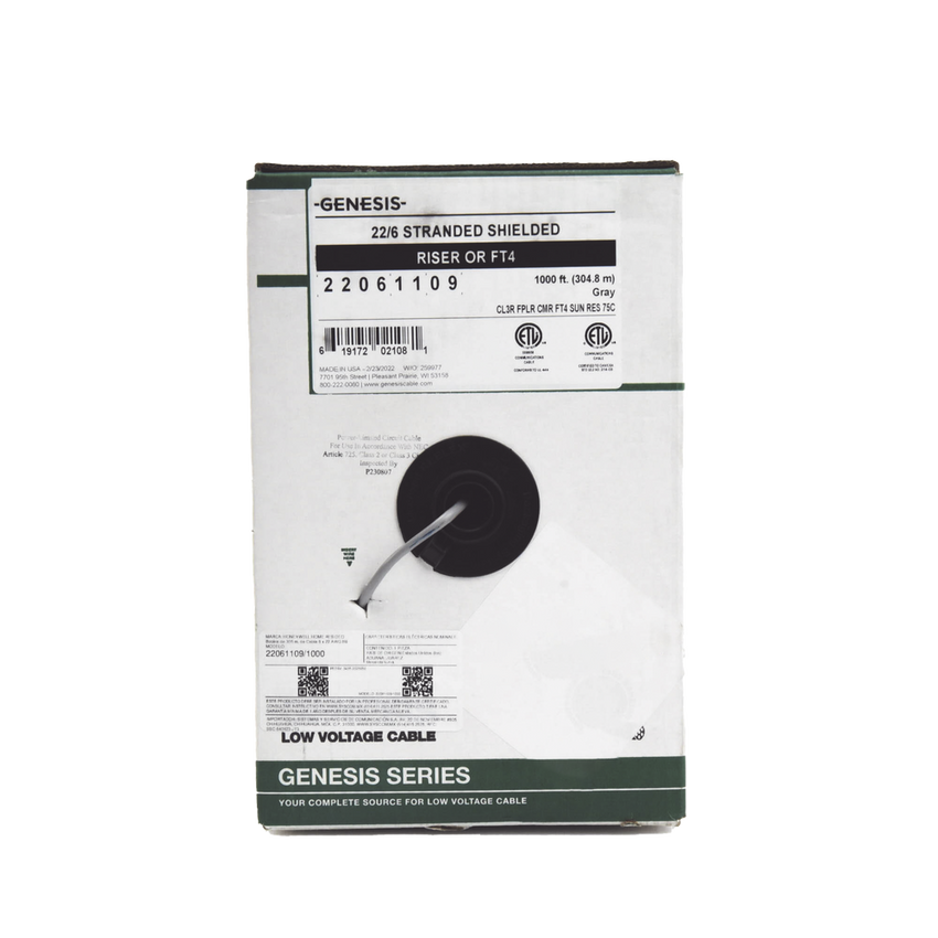 Bobina de 305 Metros (1000 Pies) de Cable / 6 x 22 AWG Blindado / Riser / Color Gris / Para Aplicaciones de Audio, Seguridad y Control