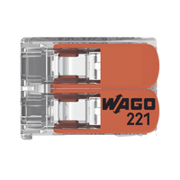 Borna de Conexión / Serie 221 / Palancas Naranja / 2 Conductores 4 mm² / Carcasa Transparente / 300V 20A / T85 / UL ENEC Certificado