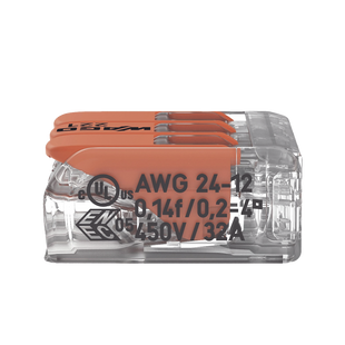 Borne de Conexión con Palancas / 3 Conductores / Carcasa Transparente / Tecnología CAGE CLAMP® / 4 mm² (12 AWG) / 450V 32A / T85